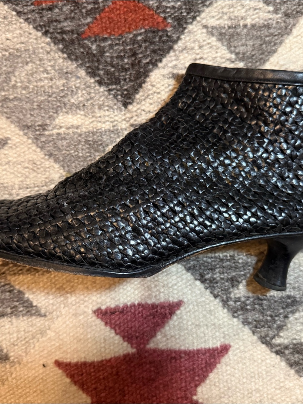 Stuart Weitzman Black Woven Leather Ankle Booties